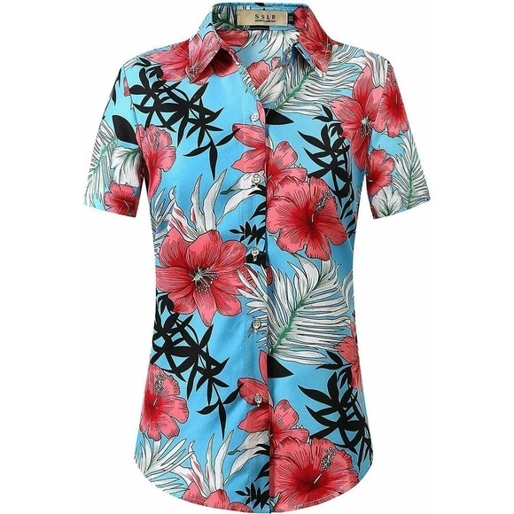 SSLR Womens Size XS Hawaiian Summer Button-Up Shirt Short Sleeve Multicolor - Picture 1 of 6